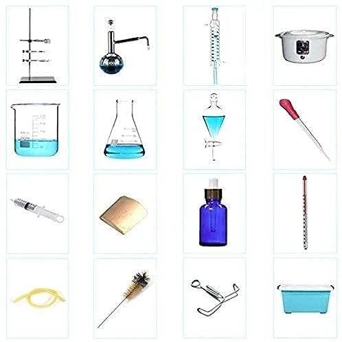 ست تجهیزات آزمایشگاهی شیمیایی Esloy Living، واحد تقطیر آزمایشگاهی، دستگاه تقطیر آب خالص روغن، ست ظروف شیشه ای با ترموستات، بخاری برقی و جعبه نگهداری ست تجهیزات آزمایشگاهی شیمیایی Esloy Living، واحد تقطیر آزمایشگاهی، دستگاه تقطیر آب خالص روغن، ست ظروف شیشه ای با ترموستات، بخاری برقی و جعبه نگهداری