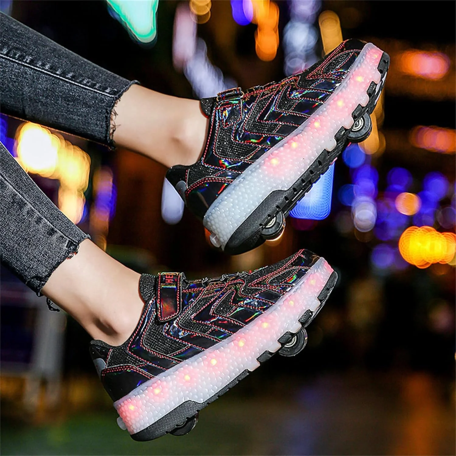 کفش های اسکیت غلتکی ZYANLING برای کودکان، کفش های کتانی پسرانه و دخترانه، کفش های پارکور فضای باز با 2 چرخ، کفش اسکیت یونیسکس جمع شونده برای ورزش های پیاده روی در پارک کودکان