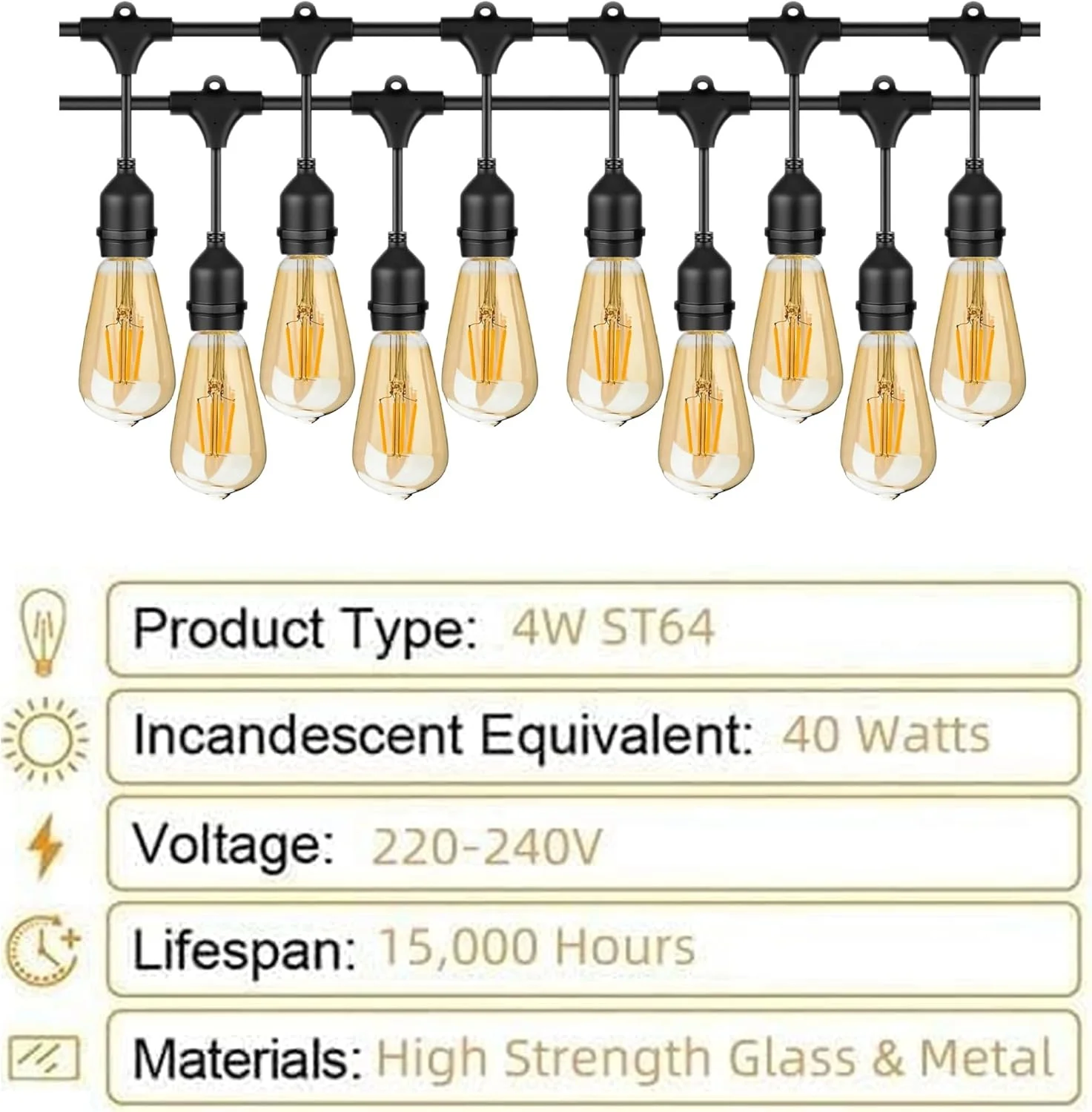 چراغ های ریسه ای فضای باز Sulfar به طول 10 متر، چراغ های جشن تجاری با 20 لامپ LED، ریسه چراغ آویز تزئینی ضد آب برای پاسیو، باغ، ایوان، حیاط (10 متر با رنگ کهربایی) چراغ های ریسه ای فضای باز Sulfar به طول 10 متر، چراغ های جشن تجاری با 20 لامپ LED، ریسه چراغ آویز تزئینی ضد آب برای پاسیو، باغ، ایوان، حیاط (10 متر با رنگ کهربایی)