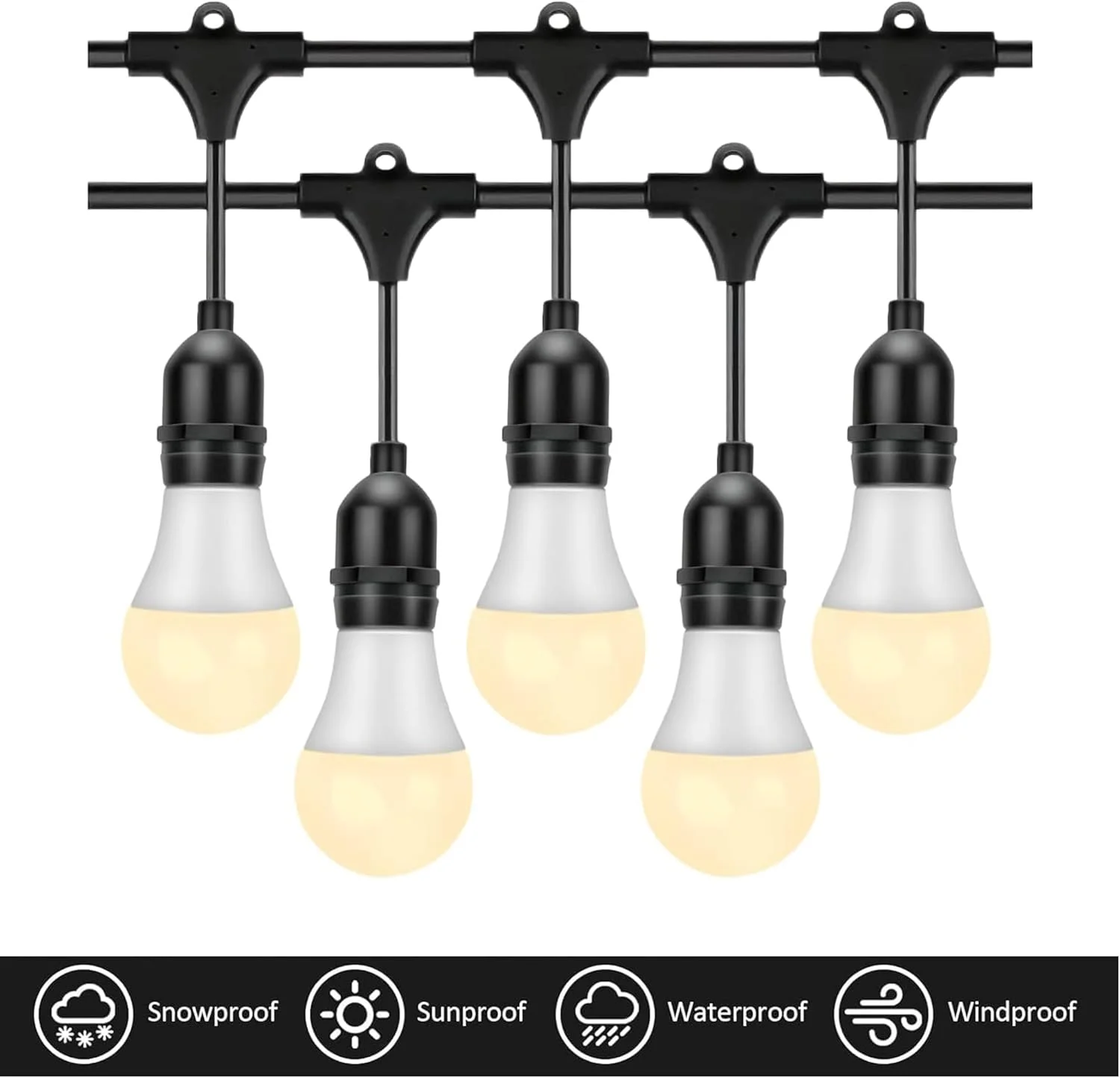 چراغهای ریسهای فضای باز Sulfar به طول 10 متر، چراغهای جشنی تجاری با 20 لامپ LED سفید گرم، ریسه چراغ آویز تزئینی ضد آب برای پاسیو، باغ، ایوان، حیاط و بالکن (سفید گرم) چراغهای ریسهای فضای باز Sulfar به طول 10 متر، چراغهای جشنی تجاری با 20 لامپ LED سفید گرم، ریسه چراغ آویز تزئینی ضد آب برای پاسیو، باغ، ایوان، حیاط و بالکن (سفید گرم)