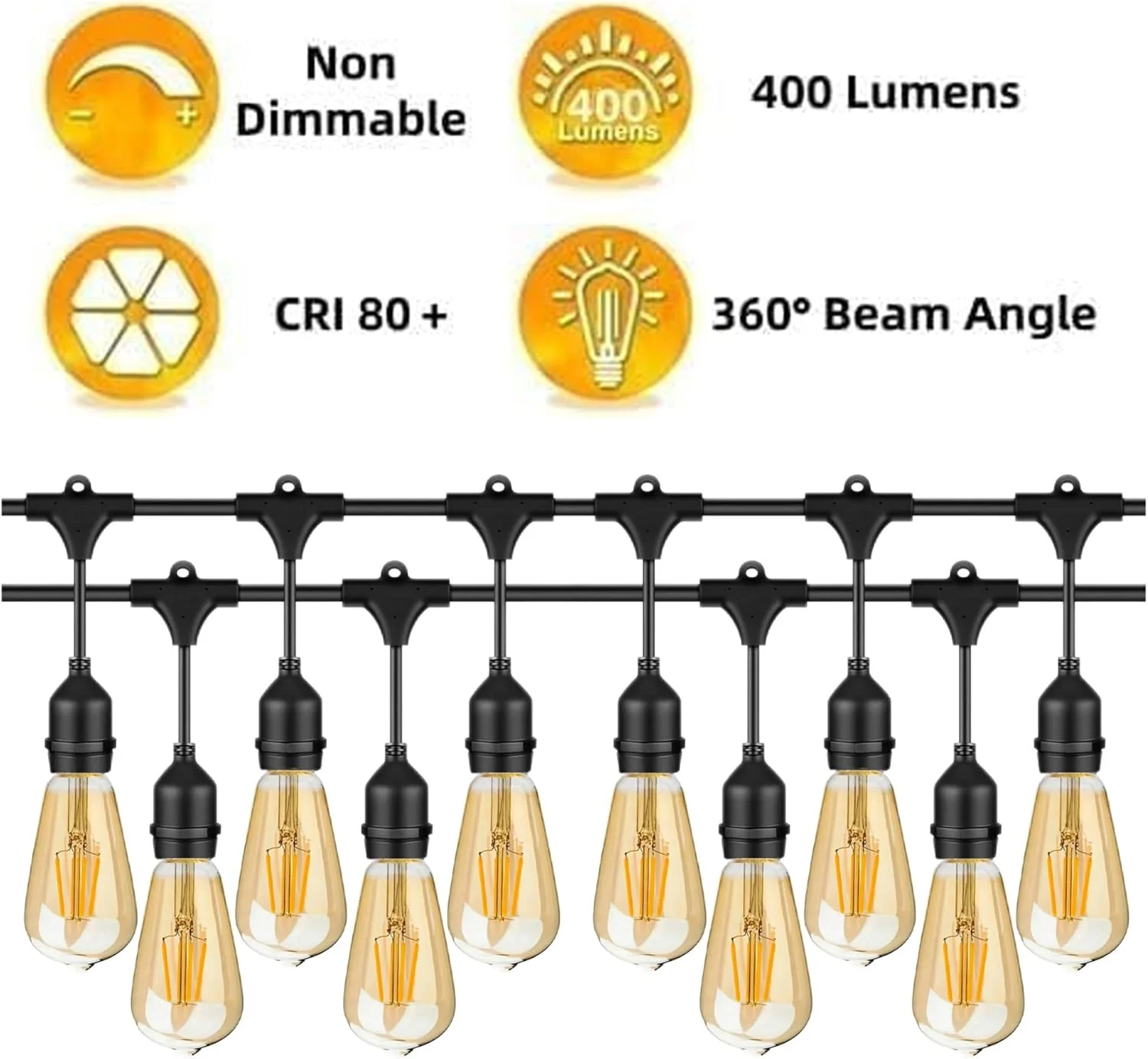 چراغ های ریسه ای فضای باز Sulfar به طول 10 متر، چراغ های جشن تجاری با 20 لامپ LED، ریسه چراغ آویز تزئینی ضد آب برای پاسیو، باغ، ایوان، حیاط (10 متر با رنگ کهربایی) چراغ های ریسه ای فضای باز Sulfar به طول 10 متر، چراغ های جشن تجاری با 20 لامپ LED، ریسه چراغ آویز تزئینی ضد آب برای پاسیو، باغ، ایوان، حیاط (10 متر با رنگ کهربایی)