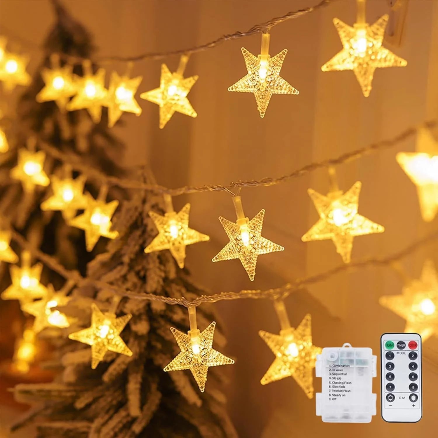 چراغهای ریسهای ستاره کریسمس Sulfar | 80 LED چراغ پری باتری خور 10 متری با کنترل از راه دور | چراغهای ستاره ضد آب برای خانه، مهمانی، عروسی، باغ و دکوراسیون کریسمس | سفید گرم چراغهای ریسهای ستاره کریسمس Sulfar | 80 LED چراغ پری باتری خور 10 متری با کنترل از راه دور | چراغهای ستاره ضد آب برای خانه، مهمانی، عروسی، باغ و دکوراسیون کریسمس | سفید گرم