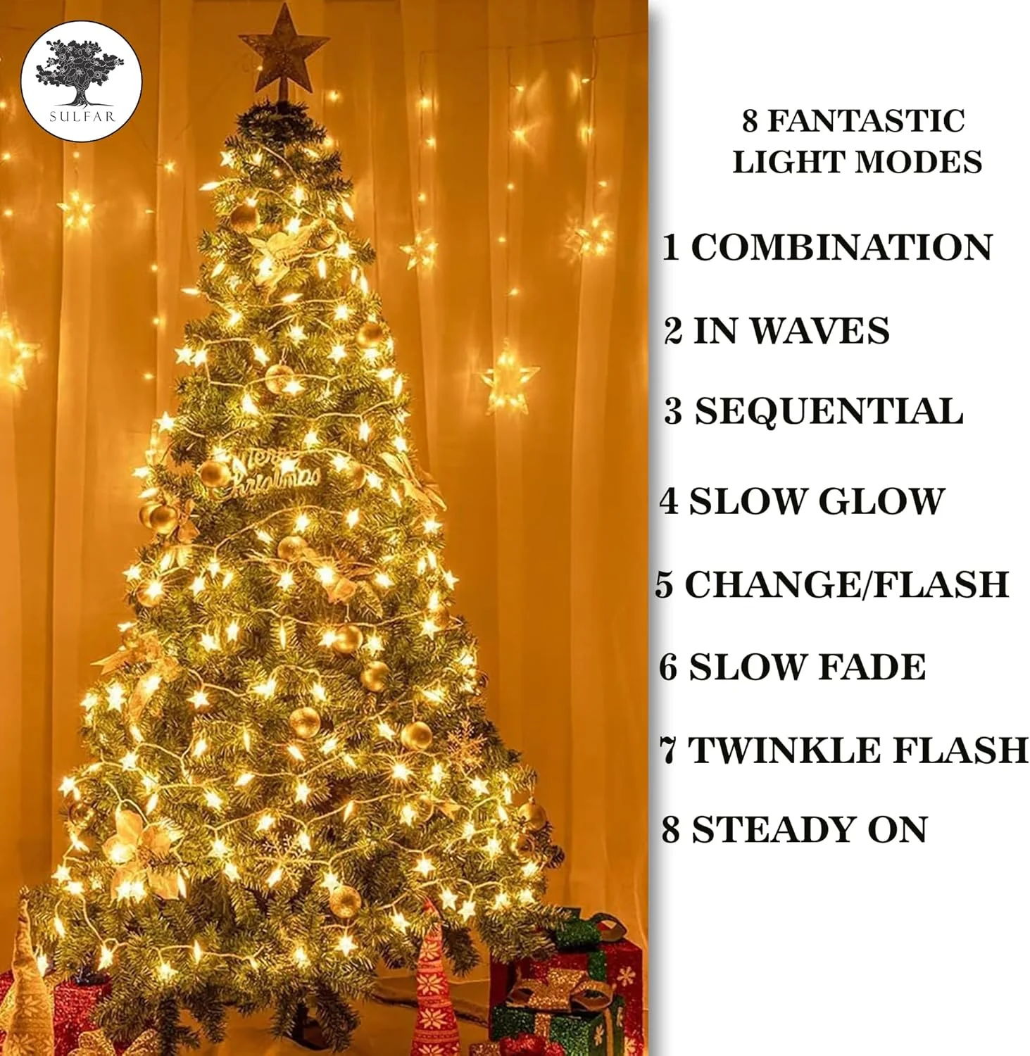 چراغهای ریسهای ستاره کریسمس Sulfar | 80 LED چراغ پری باتری خور 10 متری با کنترل از راه دور | چراغهای ستاره ضد آب برای خانه، مهمانی، عروسی، باغ و دکوراسیون کریسمس | سفید گرم چراغهای ریسهای ستاره کریسمس Sulfar | 80 LED چراغ پری باتری خور 10 متری با کنترل از راه دور | چراغهای ستاره ضد آب برای خانه، مهمانی، عروسی، باغ و دکوراسیون کریسمس | سفید گرم