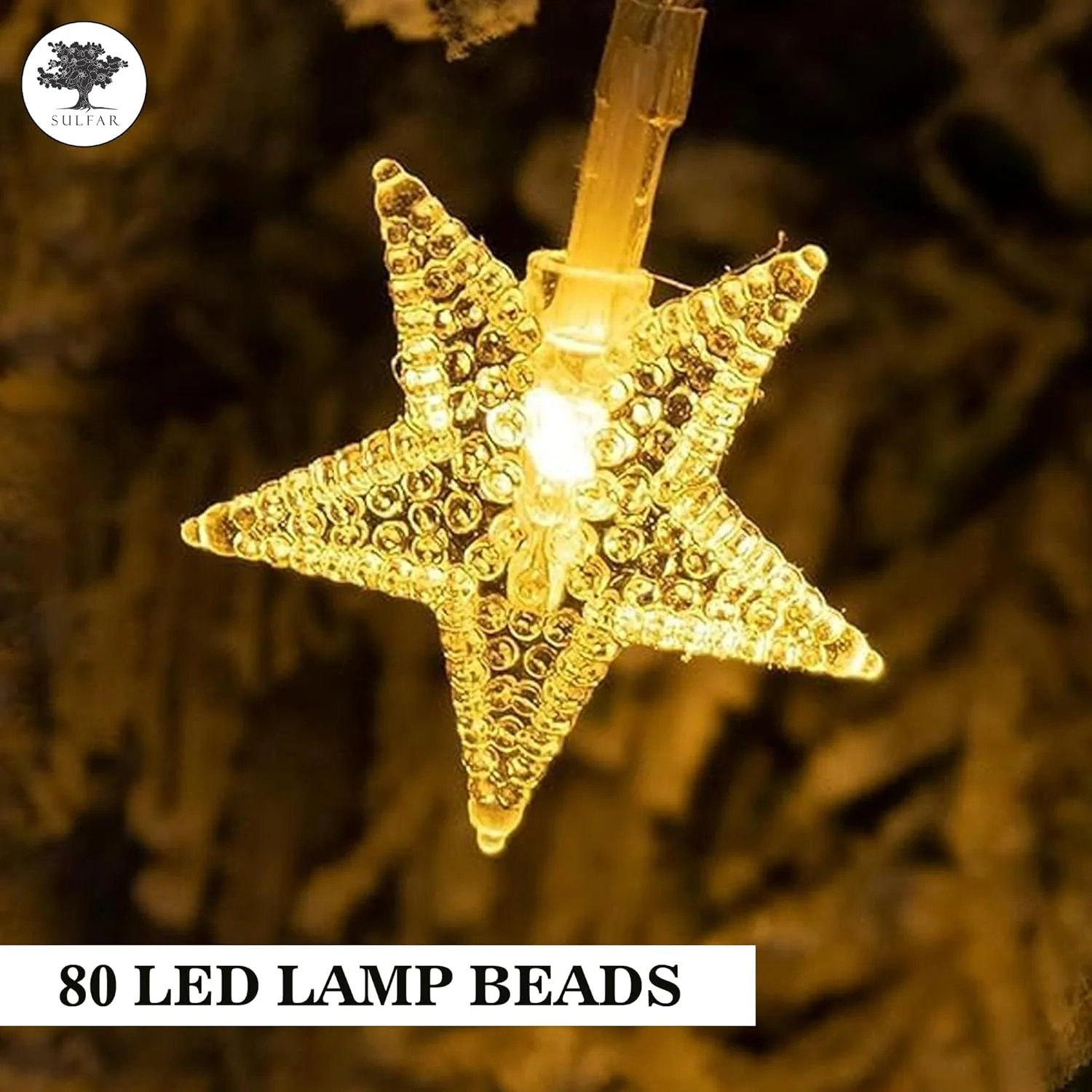 چراغهای ریسهای ستاره کریسمس Sulfar | 80 LED چراغ پری باتری خور 10 متری با کنترل از راه دور | چراغهای ستاره ضد آب برای خانه، مهمانی، عروسی، باغ و دکوراسیون کریسمس | سفید گرم چراغهای ریسهای ستاره کریسمس Sulfar | 80 LED چراغ پری باتری خور 10 متری با کنترل از راه دور | چراغهای ستاره ضد آب برای خانه، مهمانی، عروسی، باغ و دکوراسیون کریسمس | سفید گرم