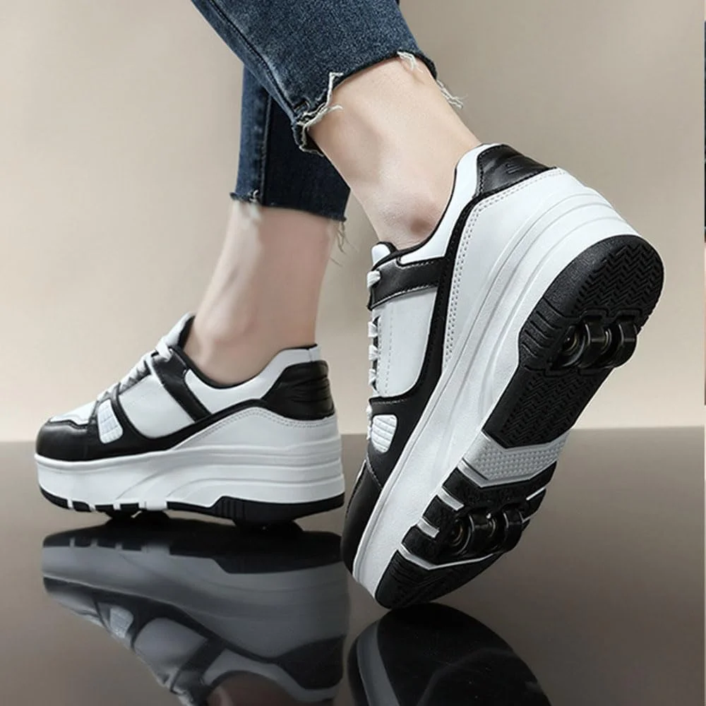 کفش اسکیت غلتکی بچه گانه ZYANLING، کفش های پارکور فضای باز برای پسران و دختران، کفش های اسکیت بورد 4 چرخ، کفش های اسکیت جمع شونده برای ورزش های پیاده روی کودکان