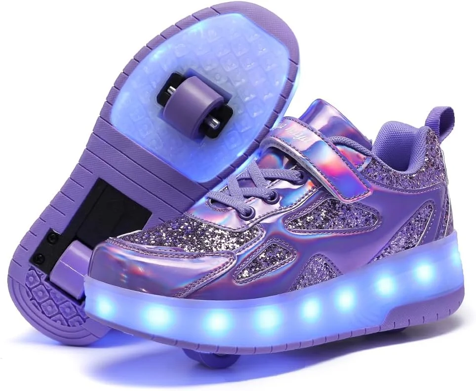 کفش های اسکیت غلتکی بچه گانه ZYANLING، کفش های کتانی برای پسران و دختران، کفش های پارکور فضای باز با 2 چرخ، کفش اسکیت یونیسکس، کفش های اسکیت جمع شونده برای ورزش های پیاده روی در پارک کودکان