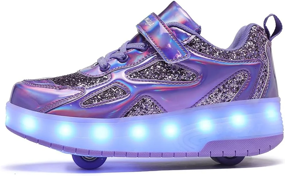 کفش های اسکیت غلتکی بچه گانه ZYANLING، کفش های کتانی برای پسران و دختران، کفش های پارکور فضای باز با 2 چرخ، کفش اسکیت یونیسکس، کفش های اسکیت جمع شونده برای ورزش های پیاده روی در پارک کودکان