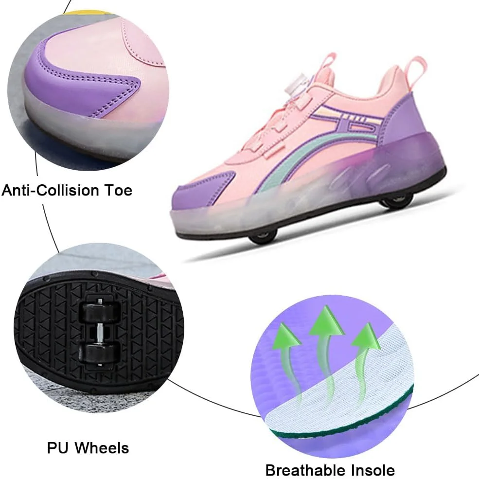 کفش های اسکیت غلتکی بچه گانه ZYANLING، کفش های کتانی برای پسران و دختران، کفش های پارکور فضای باز با 4 چرخ، کفش های اسکیت یونیسکس، کفش های اسکیت جمع شونده برای ورزش های پیاده روی کودکان