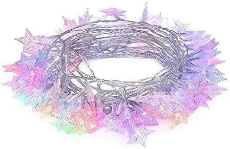 چراغ تزئینی 3 متری 20 ال ای دی با باتری طرح ستاره پنج پر، مناسب کریسمس، مهمانی، عروسی، سال نو، دکوراسیون باغ (ستاره رنگارنگ)