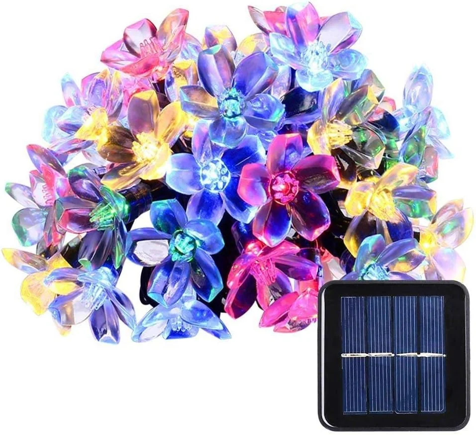 چراغ های رشته ای خورشیدی فضای باز 21 فوت 50 LED طرح گل، نور تزئینی برای تزئینات درخت و مهمانی در پاسیو