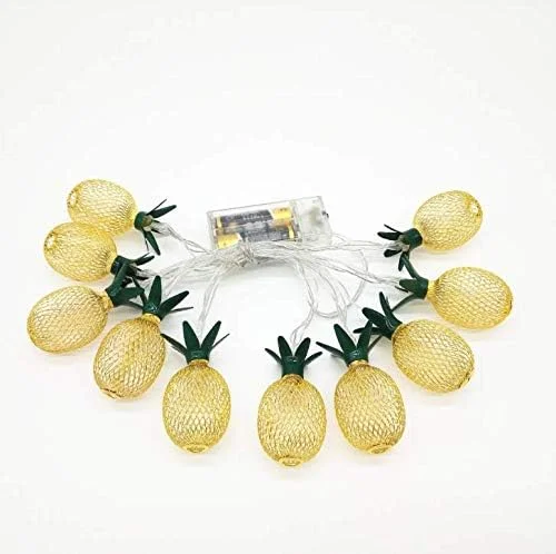 چراغ های رشته ای آناناسی، 10 چراغ ال ای دی پری با باتری برای دکوراسیون کریسمس، خانه، مهمانی عروسی، اتاق خواب، تولد (سفید گرم)