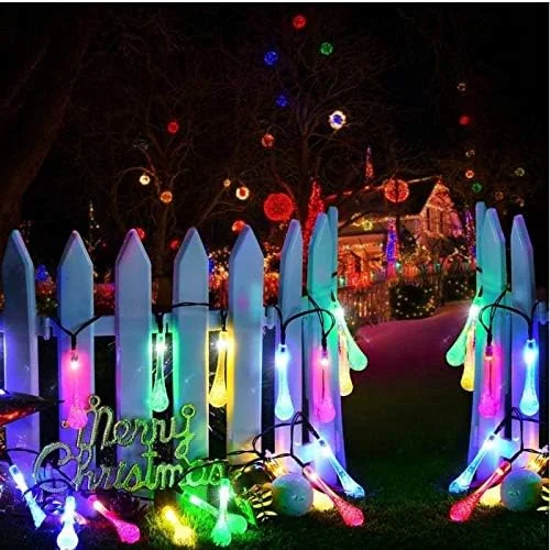 چراغ های رشته ای خورشیدی 30 LED زیبا و شیک، چراغ های ضد آب پری قطره ای - رنگارنگ 2615
