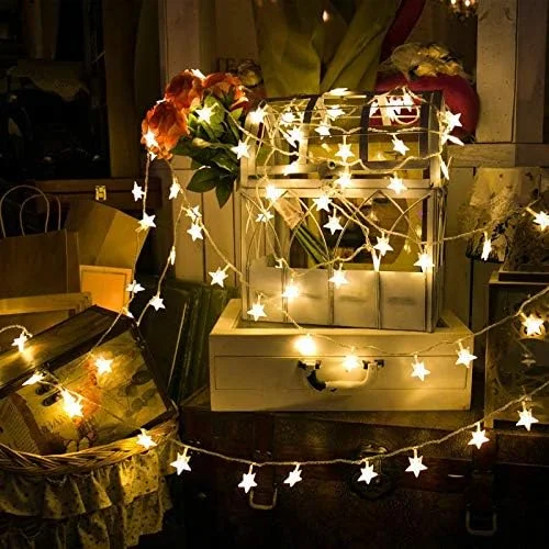 چراغ های رشته ای USB 6 متری 40 LED طرح ستاره، چراغ های پری، چراغ شب، نورپردازی تزئینی برای جشن کریسمس، خانه، عروسی، دکوراسیون باغ، سفید گرم چراغ های رشته ای USB 6 متری 40 LED طرح ستاره، چراغ های پری، چراغ شب، نورپردازی تزئینی برای جشن کریسمس، خانه، عروسی، دکوراسیون باغ، سفید گرم