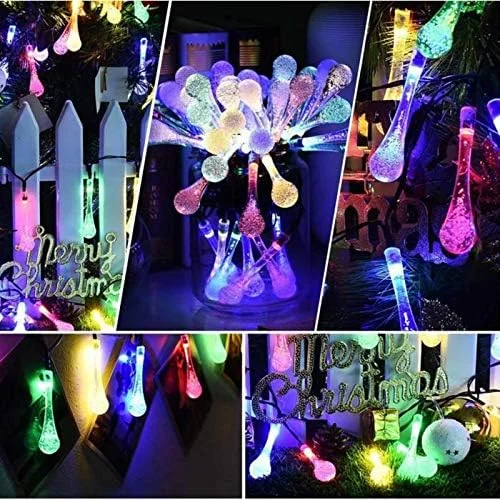 چراغ های رشته ای خورشیدی 30 LED زیبا و شیک، چراغ های ضد آب پری قطره ای - رنگارنگ 2615