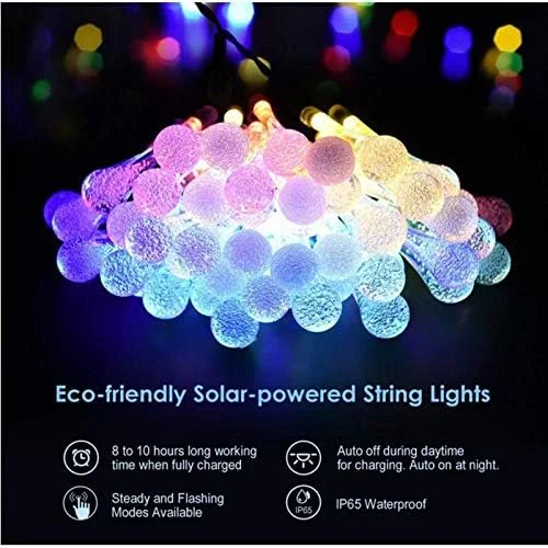 چراغ های رشته ای خورشیدی 30 LED زیبا و شیک، چراغ های ضد آب پری قطره ای - رنگارنگ 2615