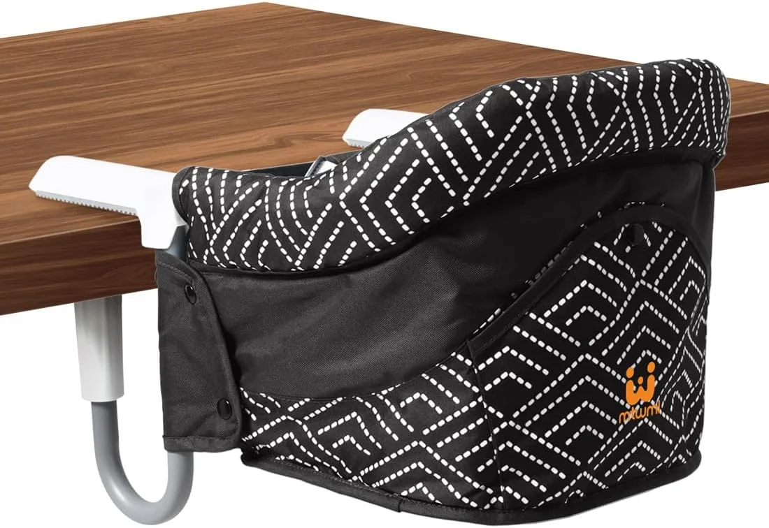 صندلی غذای کودک تاشو MTWML، صندلی قلاب دار متصل به میز، صندلی غذای کودک گیره ای کم جا، صندلی غذاخوری کودک با قابلیت تمیز کردن آسان با کیف حمل برای مسافرت (راه راه - مشکی)