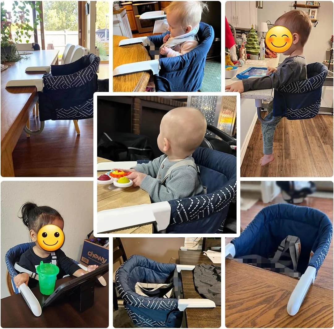 صندلی غذای کودک تاشو MTWML، صندلی قلاب دار متصل به میز، صندلی غذای کودک گیره ای کم جا، صندلی غذاخوری کودک با قابلیت تمیز کردن آسان با کیف حمل برای مسافرت (راه راه - مشکی)