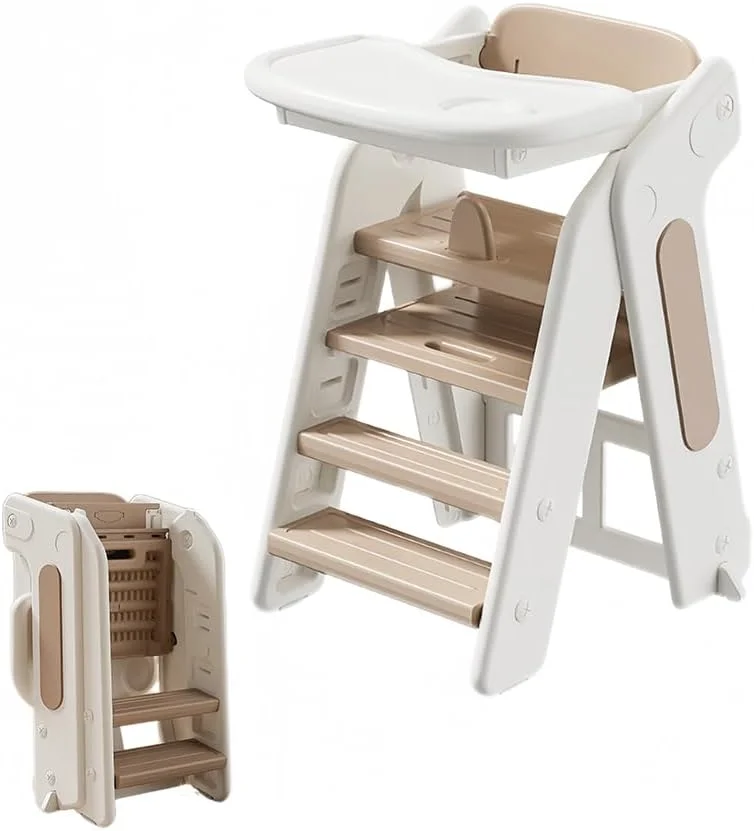 صندلی غذای کودک 3 در 1 چند منظوره با سینی جداشدنی و کمربند ایمنی، صندلی غذای کودک قابل تبدیل، صندلی بلند قابل تنظیم، چهارپایه کودک، مناسب برای سنین 18 ماه تا 5 سال، قهوه ای