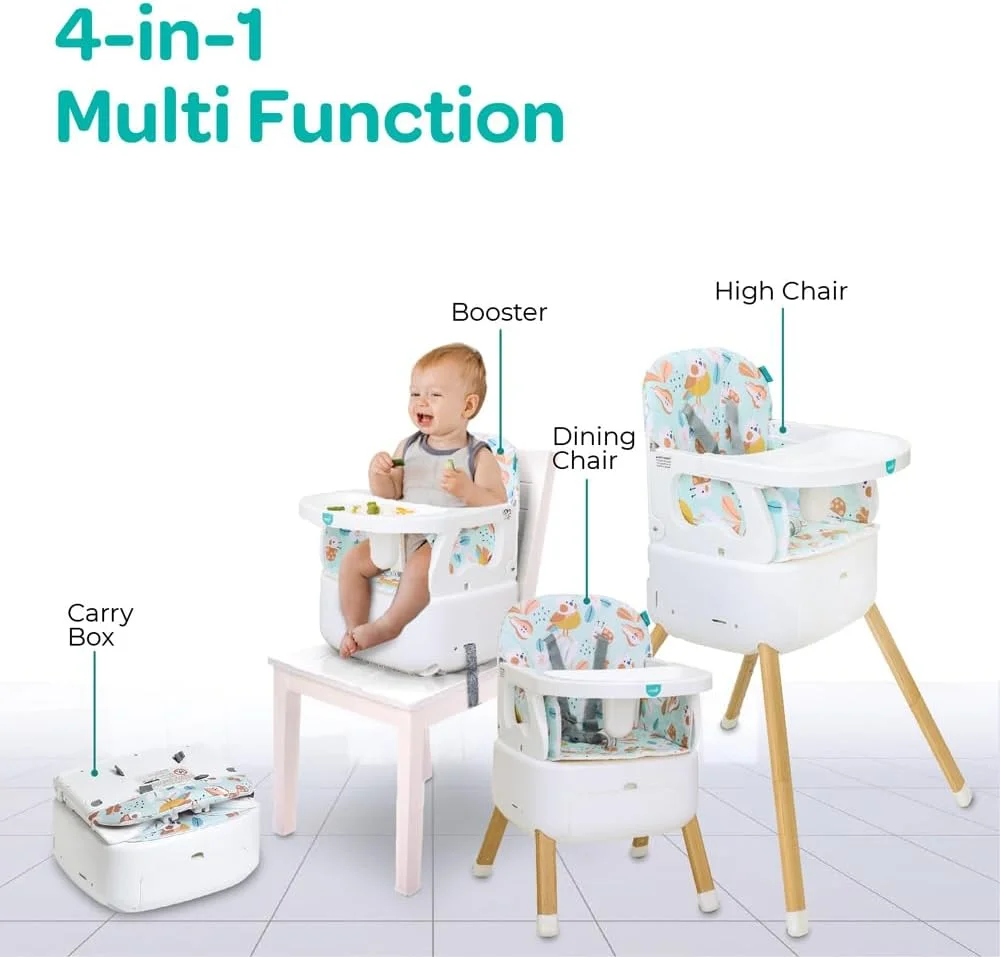 صندلی غذای کودک 4 در 1 Moon Brand Hite-Rite - صندلی بلند - صندلی کمکی - صندلی غذاخوری - جعبه حمل: راه حل غذاخوری شیک، کم جا و ایمن برای نوزادان و کودکان - 6 ماه تا 3 سال تا 15 کیلوگرم - سبز