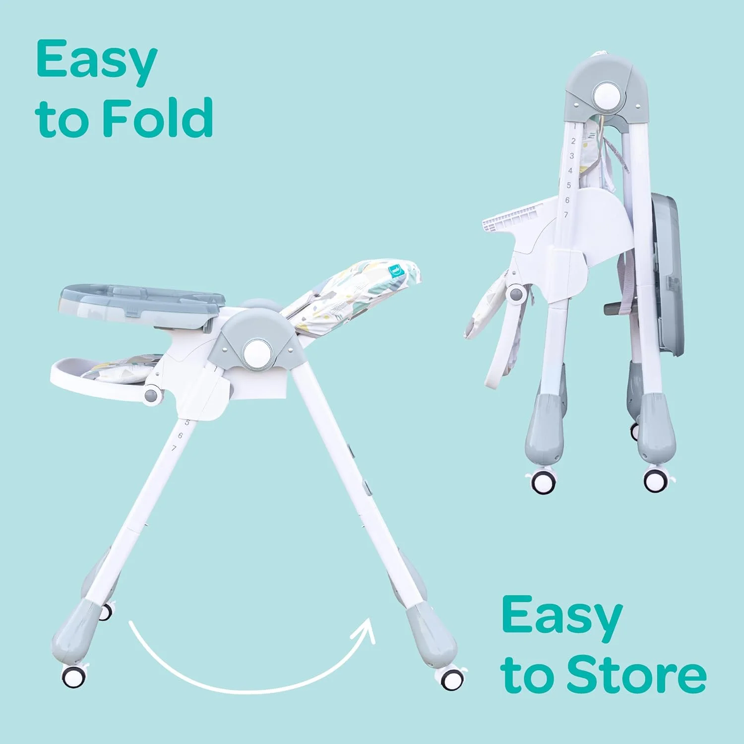 صندلی غذای کودک مون مدل Apex - ایمن و کم جا - راه حل تغذیه برای نوزادان و کودکان نوپا! با ارتفاع قابل تنظیم و قابلیت خواباندن - خاکستری