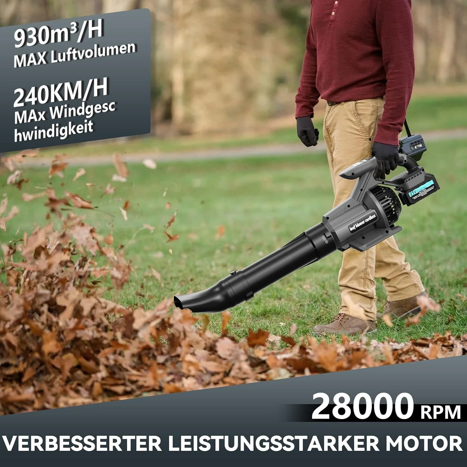 دمنده برگ باتری خور 21 ولت ENRIPRT، دمنده برقی بی سیم 3 سرعته با 2 عدد باتری 4.0 آمپر ساعتی و شارژر، نمایشگر LCD، 28000 دور در دقیقه، سرعت هوا 2400 کیلومتر در ساعت، جریان هوا 930 متر مکعب در ساعت، 2 نازل، خاکستری دمنده برگ باتری خور 21 ولت ENRIPRT، دمنده برقی بی سیم 3 سرعته با 2 عدد باتری 4.0 آمپر ساعتی و شارژر، نمایشگر LCD، 28000 دور در دقیقه، سرعت هوا 2400 کیلومتر در ساعت، جریان هوا 930 متر مکعب در ساعت، 2 نازل، خاکستری