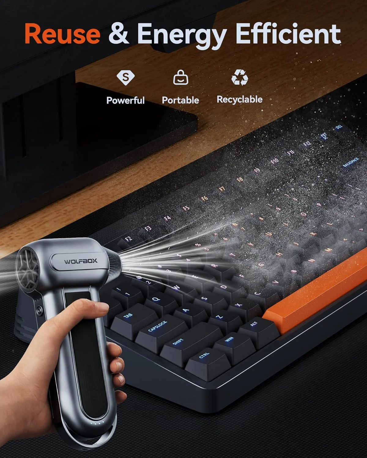 دمنده هوای برقی WOLFBOX MF100 - دمنده هوای بی سیم فوق العاده قدرتمند 150000 دور در دقیقه، موتور براشلس قابل شارژ، دمنده گرد و غبار قابل تنظیم 3 سرعته برای کامپیوتر، کیبورد، فضای باز، خانه و ماشین دمنده هوای برقی WOLFBOX MF100 - دمنده هوای بی سیم فوق العاده قدرتمند 150000 دور در دقیقه، موتور براشلس قابل شارژ، دمنده گرد و غبار قابل تنظیم 3 سرعته برای کامپیوتر، کیبورد، فضای باز، خانه و ماشین