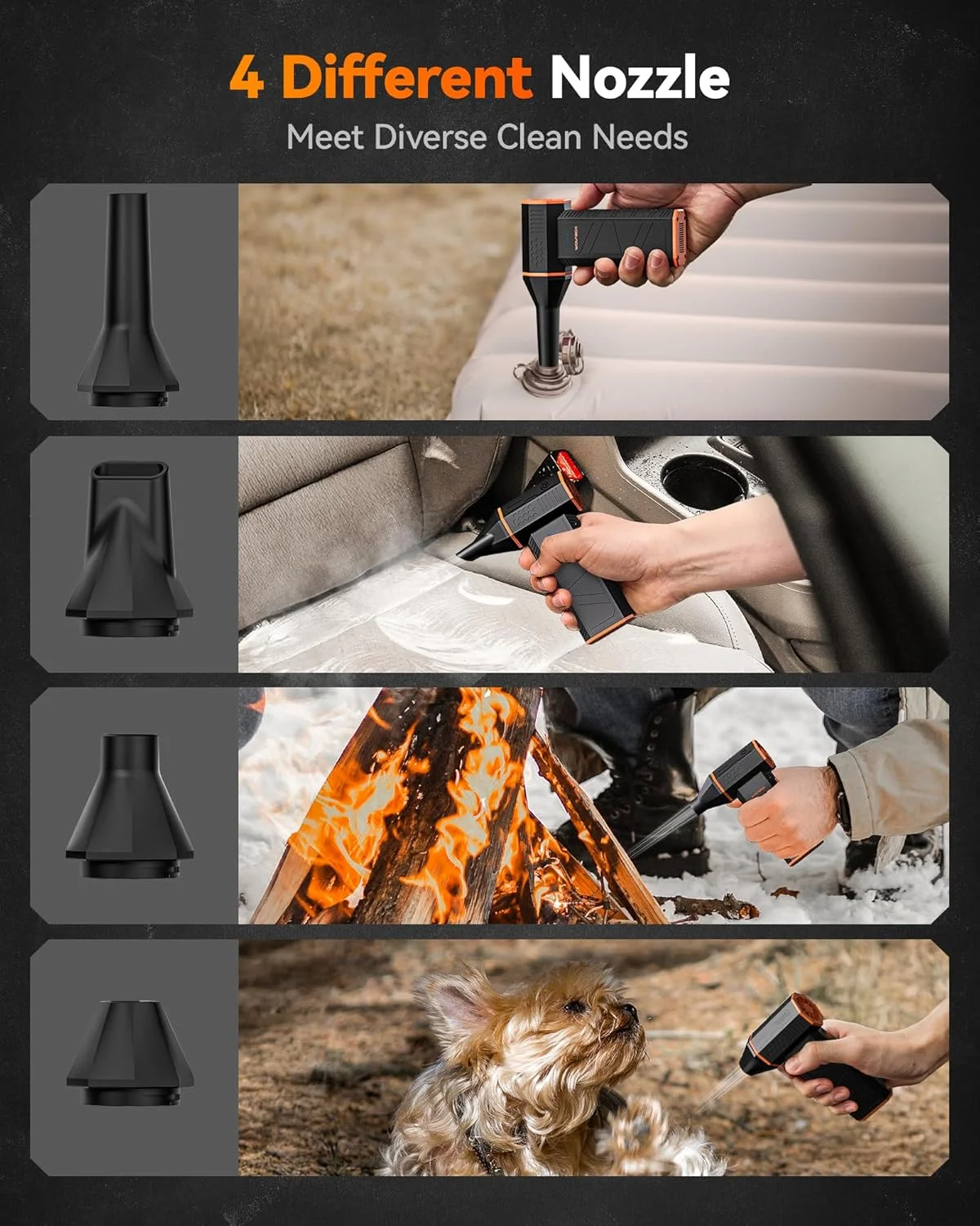 دَمنده هوای برقی WOLFBOX مدل MegaFlow 50 با سرعت 110000 دور در دقیقه، دارای 3 حالت تنظیم سرعت، بدون سیم، شارژ سریع، مناسب برای گردگیری کامپیوتر، کیبورد، خودرو، خانه و فضای باز دَمنده هوای برقی WOLFBOX مدل MegaFlow 50 با سرعت 110000 دور در دقیقه، دارای 3 حالت تنظیم سرعت، بدون سیم، شارژ سریع، مناسب برای گردگیری کامپیوتر، کیبورد، خودرو، خانه و فضای باز