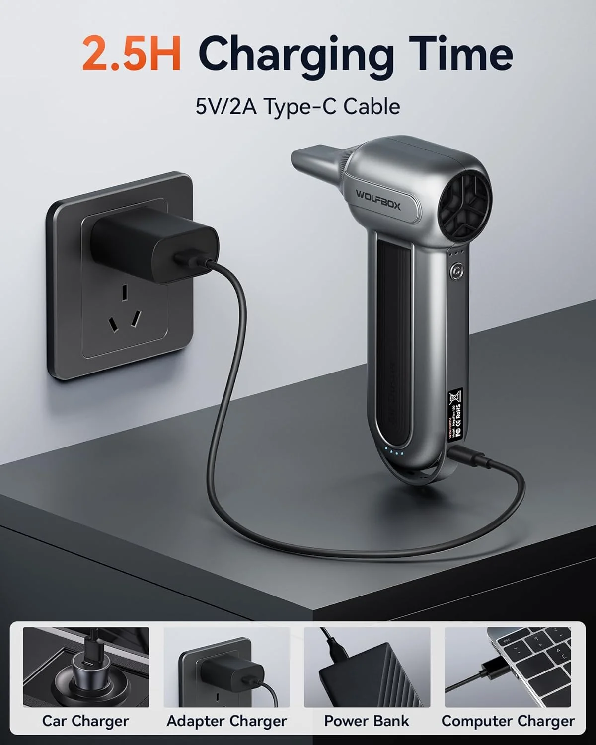 دمنده هوای برقی WOLFBOX MF100 - دمنده هوای بی سیم فوق العاده قدرتمند 150000 دور در دقیقه، موتور براشلس قابل شارژ، دمنده گرد و غبار قابل تنظیم 3 سرعته برای کامپیوتر، کیبورد، فضای باز، خانه و ماشین دمنده هوای برقی WOLFBOX MF100 - دمنده هوای بی سیم فوق العاده قدرتمند 150000 دور در دقیقه، موتور براشلس قابل شارژ، دمنده گرد و غبار قابل تنظیم 3 سرعته برای کامپیوتر، کیبورد، فضای باز، خانه و ماشین