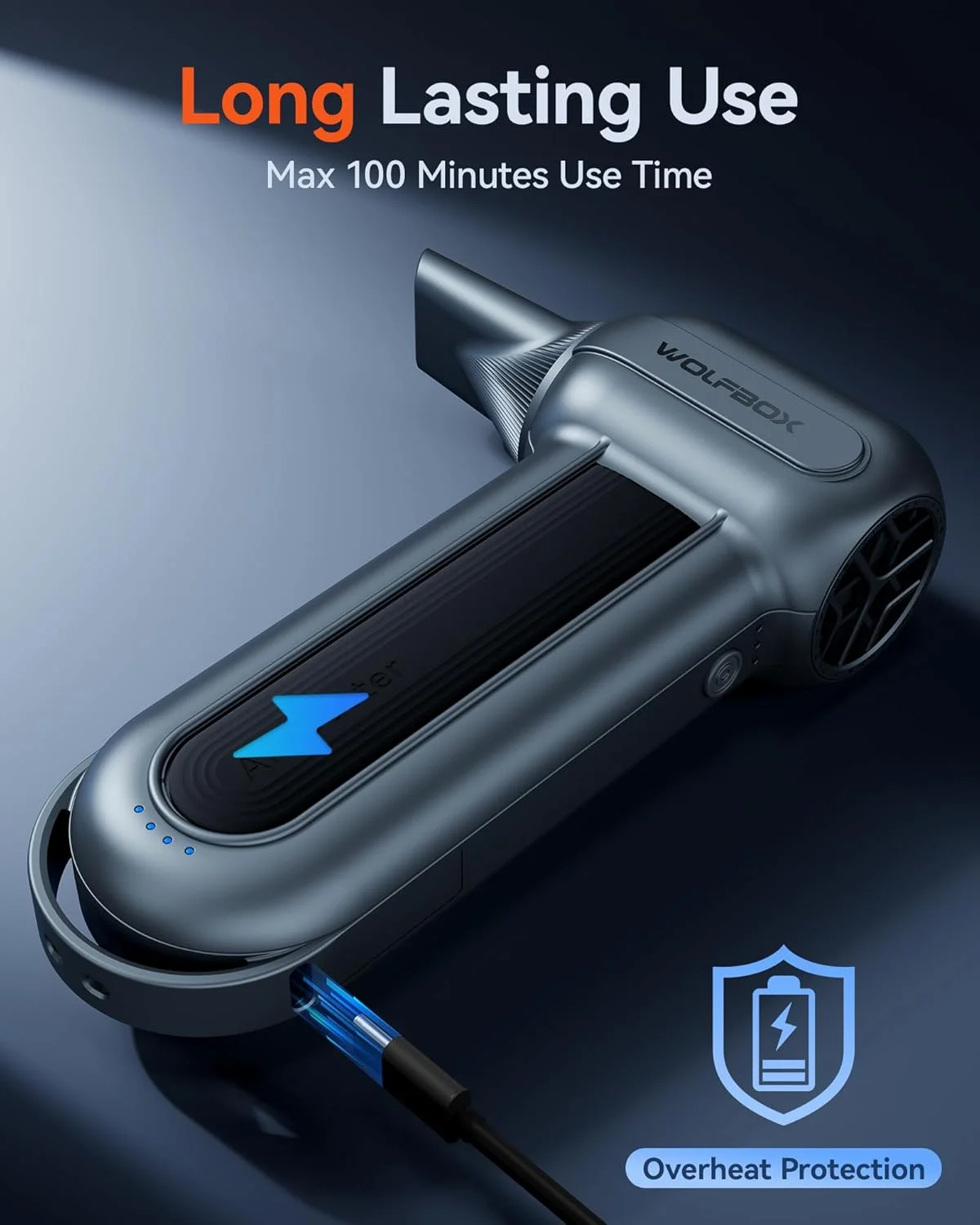 دمنده هوای برقی WOLFBOX MF100 - دمنده هوای بی سیم فوق العاده قدرتمند 150000 دور در دقیقه، موتور براشلس قابل شارژ، دمنده گرد و غبار قابل تنظیم 3 سرعته برای کامپیوتر، کیبورد، فضای باز، خانه و ماشین دمنده هوای برقی WOLFBOX MF100 - دمنده هوای بی سیم فوق العاده قدرتمند 150000 دور در دقیقه، موتور براشلس قابل شارژ، دمنده گرد و غبار قابل تنظیم 3 سرعته برای کامپیوتر، کیبورد، فضای باز، خانه و ماشین