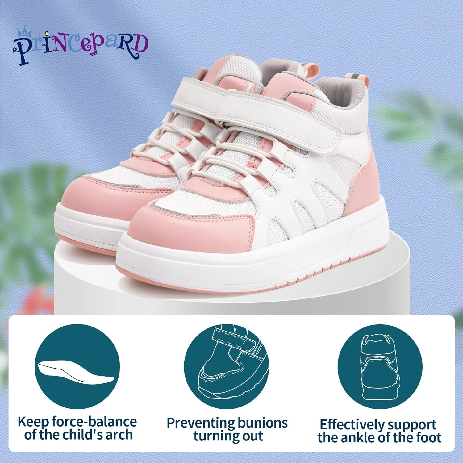 کفشهای ارتوپدی بچگانه با پشتیبانی از مچ پا و قوس، کفشهای کتانی توری تنفسی با زیره ضخیم کفشهای ارتوپدی بچگانه با پشتیبانی از مچ پا و قوس، کفشهای کتانی توری تنفسی با زیره ضخیم