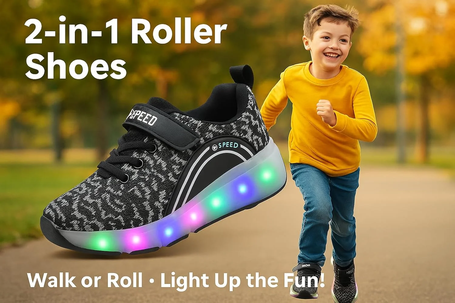 کفش های اسکیت غلتکی شارژی LED هفت رنگ SDSPEED با کفش های تک چرخ ورزشی