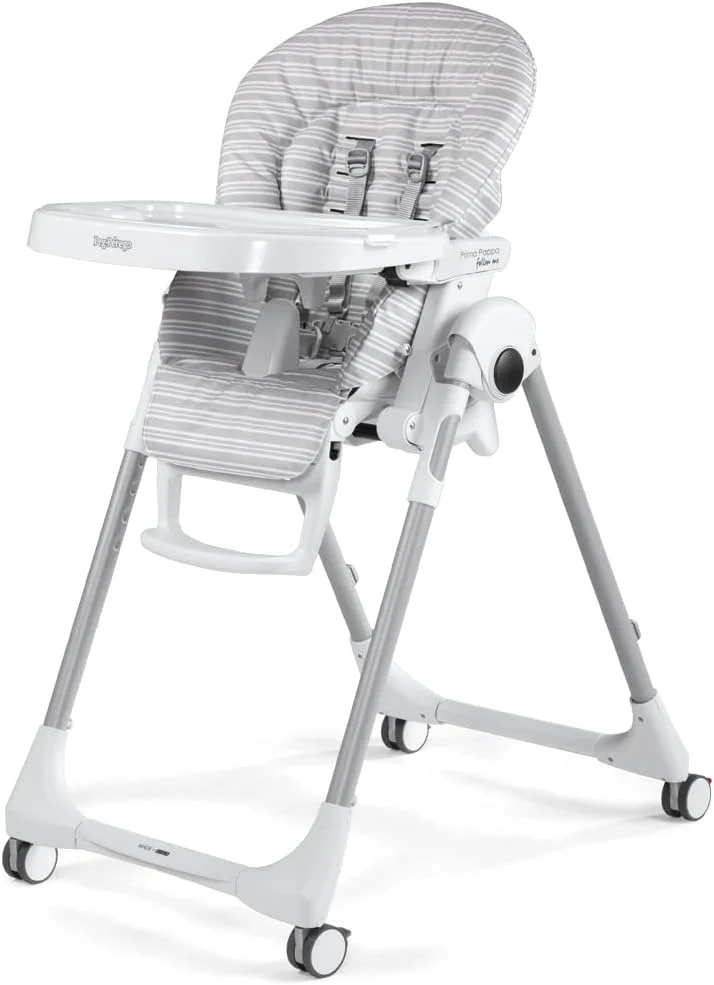 صندلی غذای کودک پگ پرگو مدل Prima Pappa Follow Me - صندلی تاشو با پشتی قابل تنظیم و زیرپایی قابل تنظیم، قابل تنظیم در 7 ارتفاع مختلف، مناسب از 0 تا 3 سال، خاکستری خطی