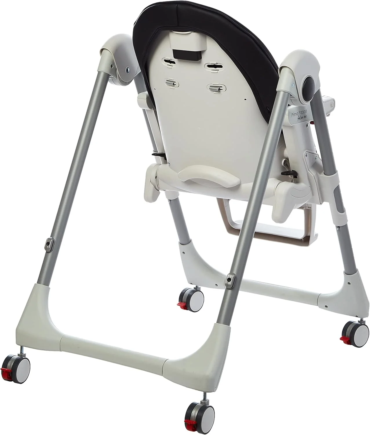 صندلی غذای کودک Peg Perego Prima Pappa Follow Me مدل Licorice - صندلی تاشو جمع و جور کودک و نوزاد با قابلیت تنظیم ارتفاع در 7 حالت مختلف، کمربند ایمنی 5 نقطه ای و چرخ، مناسب از 0 تا 36 ماهگی، مشکی