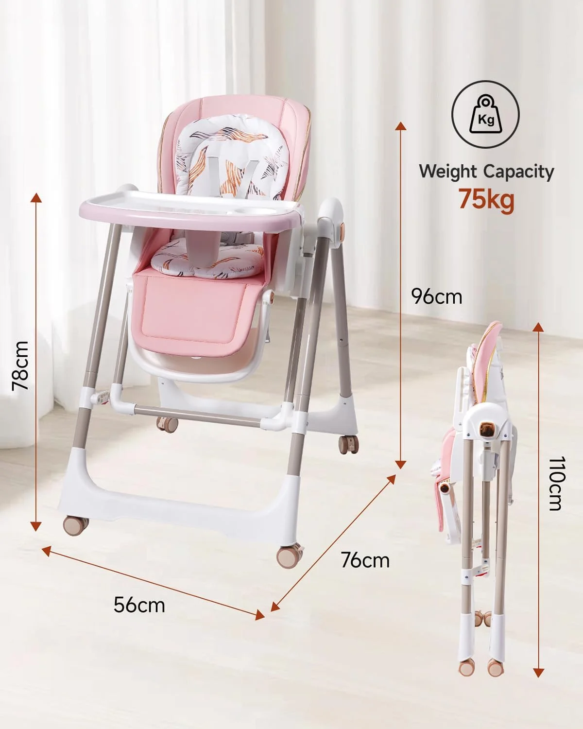 صندلی غذای کودک با تاب، صندلی غذاخوری چند منظوره قابل حمل با زیرپایی و سینی، ارتفاع و پشتی قابل تنظیم، صندلی غذای تاشو با کمربند ایمنی 5 حالته برای نوزادان و کودکان نوپا 6 ماهه تا 3 ساله