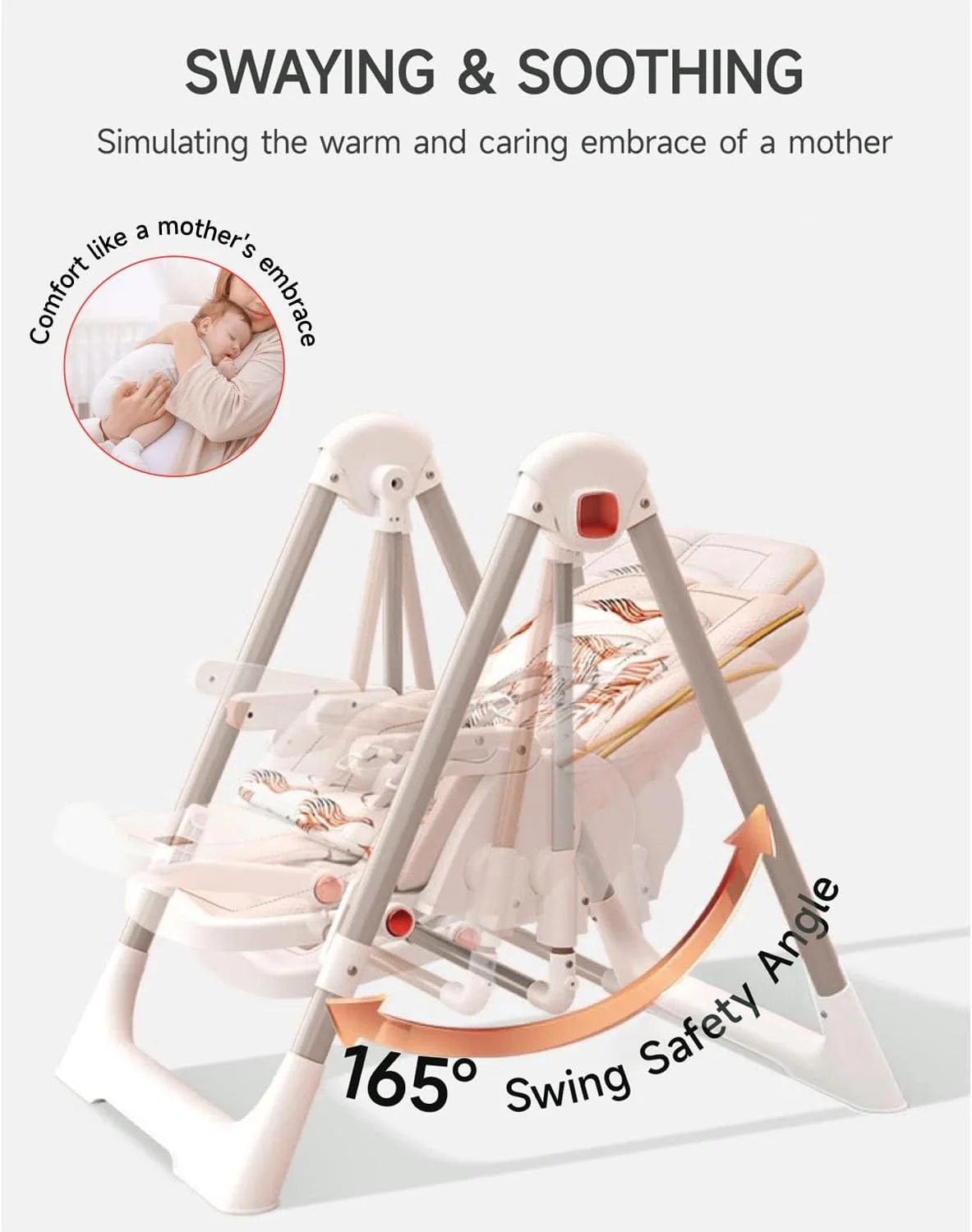 صندلی غذای کودک با تاب، صندلی غذاخوری چند منظوره قابل حمل با زیرپایی و سینی، ارتفاع و پشتی قابل تنظیم، صندلی غذای تاشو با کمربند ایمنی 5 حالته برای نوزادان و کودکان نوپا 6 ماهه تا 3 ساله