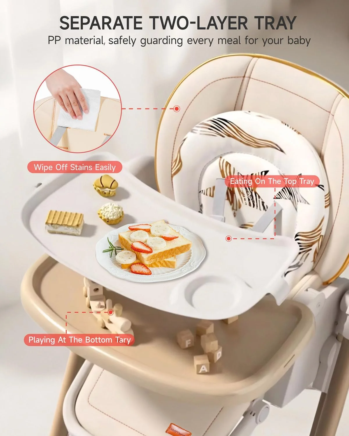 صندلی غذای کودک با تاب، صندلی غذاخوری چند منظوره قابل حمل با زیرپایی و سینی، ارتفاع و پشتی قابل تنظیم، صندلی غذای تاشو با کمربند ایمنی 5 حالته برای نوزادان و کودکان نوپا 6 ماهه تا 3 ساله