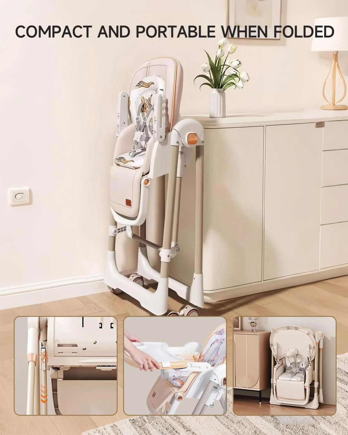 صندلی غذای کودک با تاب، صندلی غذاخوری چند منظوره قابل حمل با زیرپایی و سینی، ارتفاع و پشتی قابل تنظیم، صندلی غذای تاشو با کمربند ایمنی 5 حالته برای نوزادان و کودکان نوپا 6 ماهه تا 3 ساله