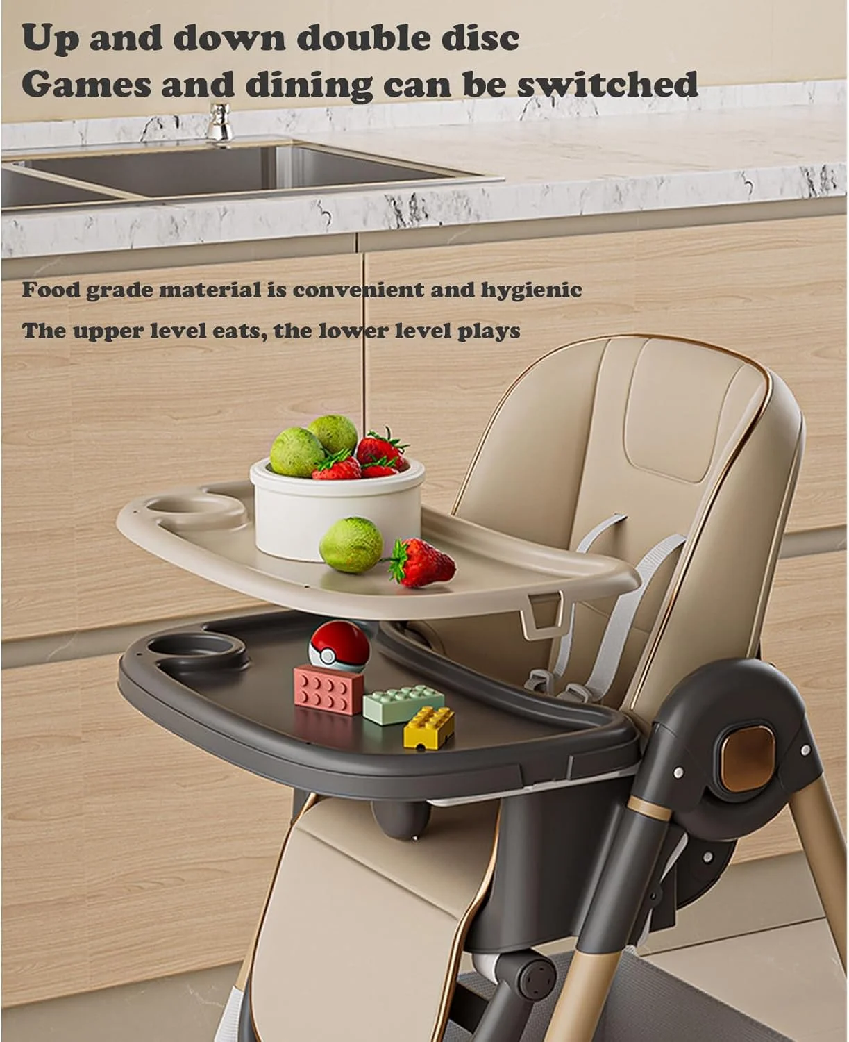 صندلی غذای کودک رموتف، صندلی غذای 3 در 1 برای نوزادان و کودکان نوپا - کوسن PU جداشدنی و سینی دوتایی، صندلی غذاخوری چند منظوره کودک با کمربند ایمنی، برای نوزادان 6 ماهه تا 4 ساله (آبی)