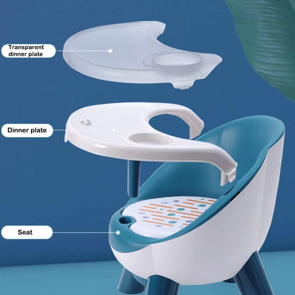 صندلی غذای کودک چند منظوره QA Baby، میز غذاخوری قابل حمل با سینی جداشدنی، صندلی غذاخوری کودک نوپا، طراحی علمی برای محافظت از ستون فقرات (آبی)