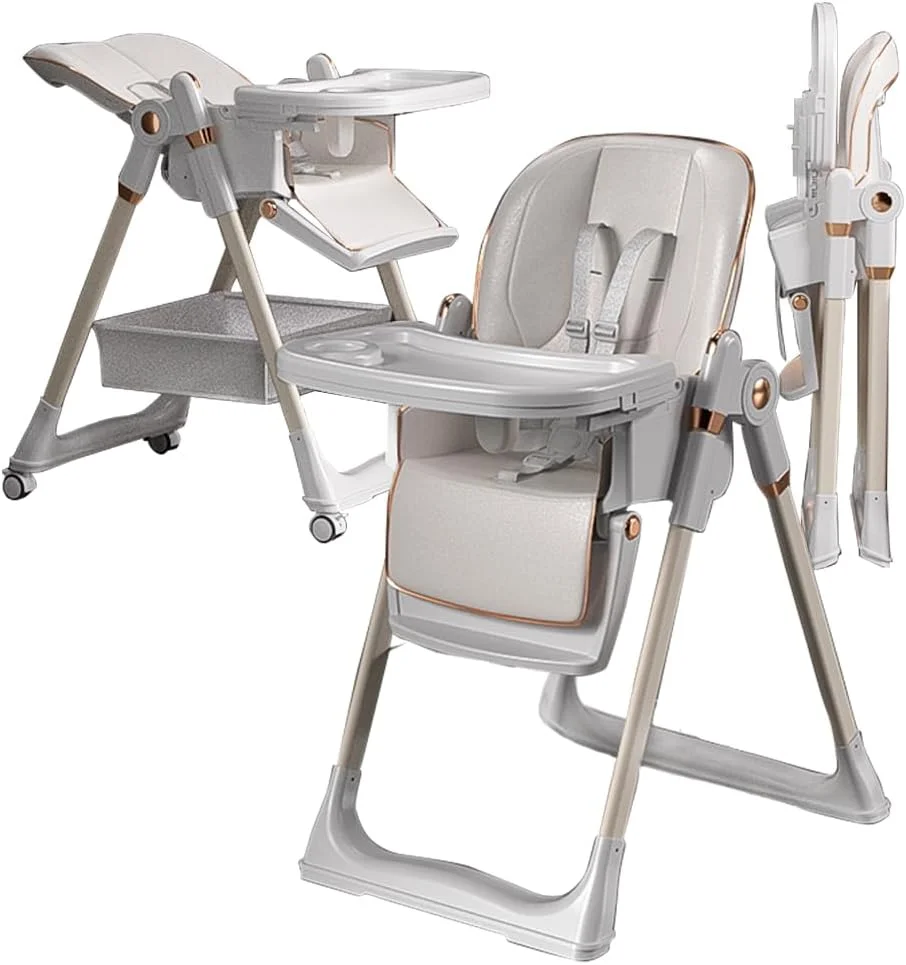 صندلی غذای کودک Ssonlun، صندلی های غذاخوری کودک برای نوزادان و کودکان نوپا با سینی جداشدنی و پشتی و ارتفاع قابل تنظیم، تاشو و تبدیل شونده، صندلی غذاخوری قابل حمل کودک با چرخ های قفل شونده