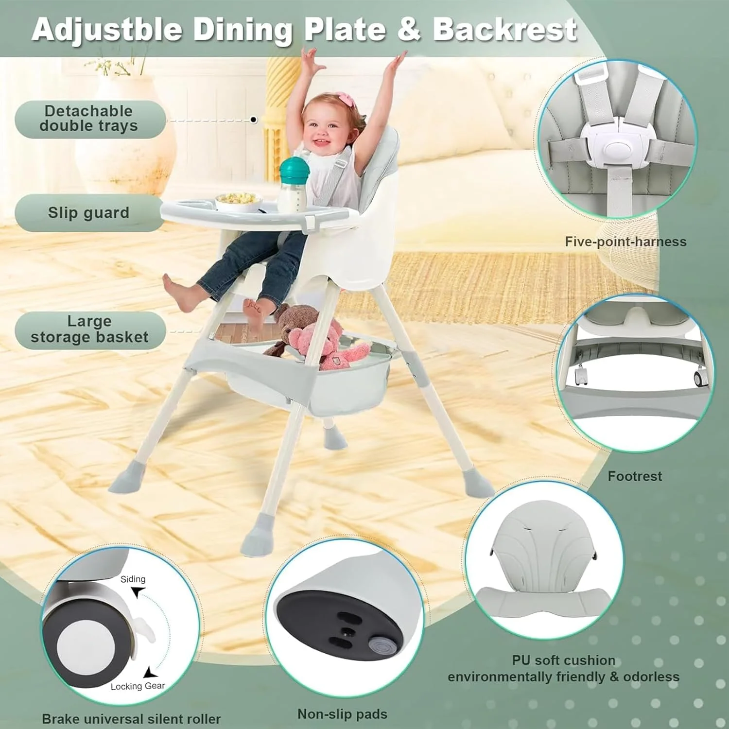 صندلی غذای کودک 6 در 1 با سینی جداشدنی و پشتی و ارتفاع قابل تنظیم، تاشو و تبدیلشدنی، صندلی غذاخوری تاشو کودک برای نوزادان 0-6 ساله و تغذیه، صندلی غذای کودک، صندلی غذاخوری کودک صندلی غذای کودک 6 در 1 با سینی جداشدنی و پشتی و ارتفاع قابل تنظیم، تاشو و تبدیلشدنی، صندلی غذاخوری تاشو کودک برای نوزادان 0-6 ساله و تغذیه، صندلی غذای کودک، صندلی غذاخوری کودک