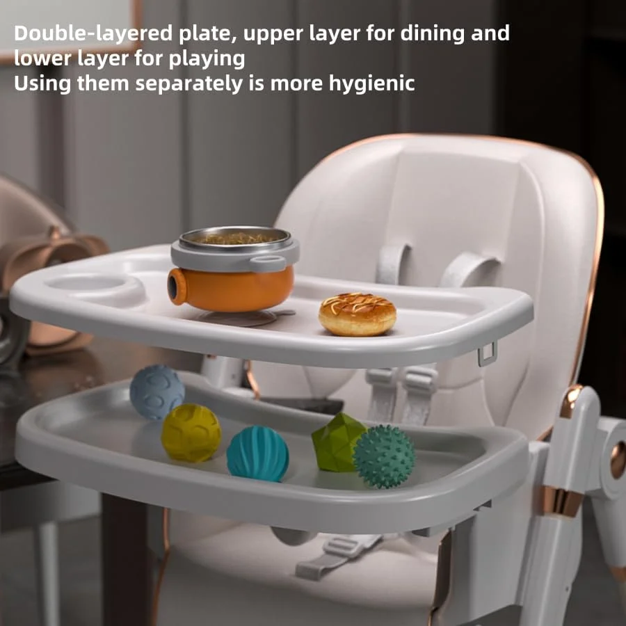 صندلی غذای کودک Ssonlun، صندلی های غذاخوری کودک برای نوزادان و کودکان نوپا با سینی جداشدنی و پشتی و ارتفاع قابل تنظیم، تاشو و تبدیل شونده، صندلی غذاخوری قابل حمل کودک با چرخ های قفل شونده