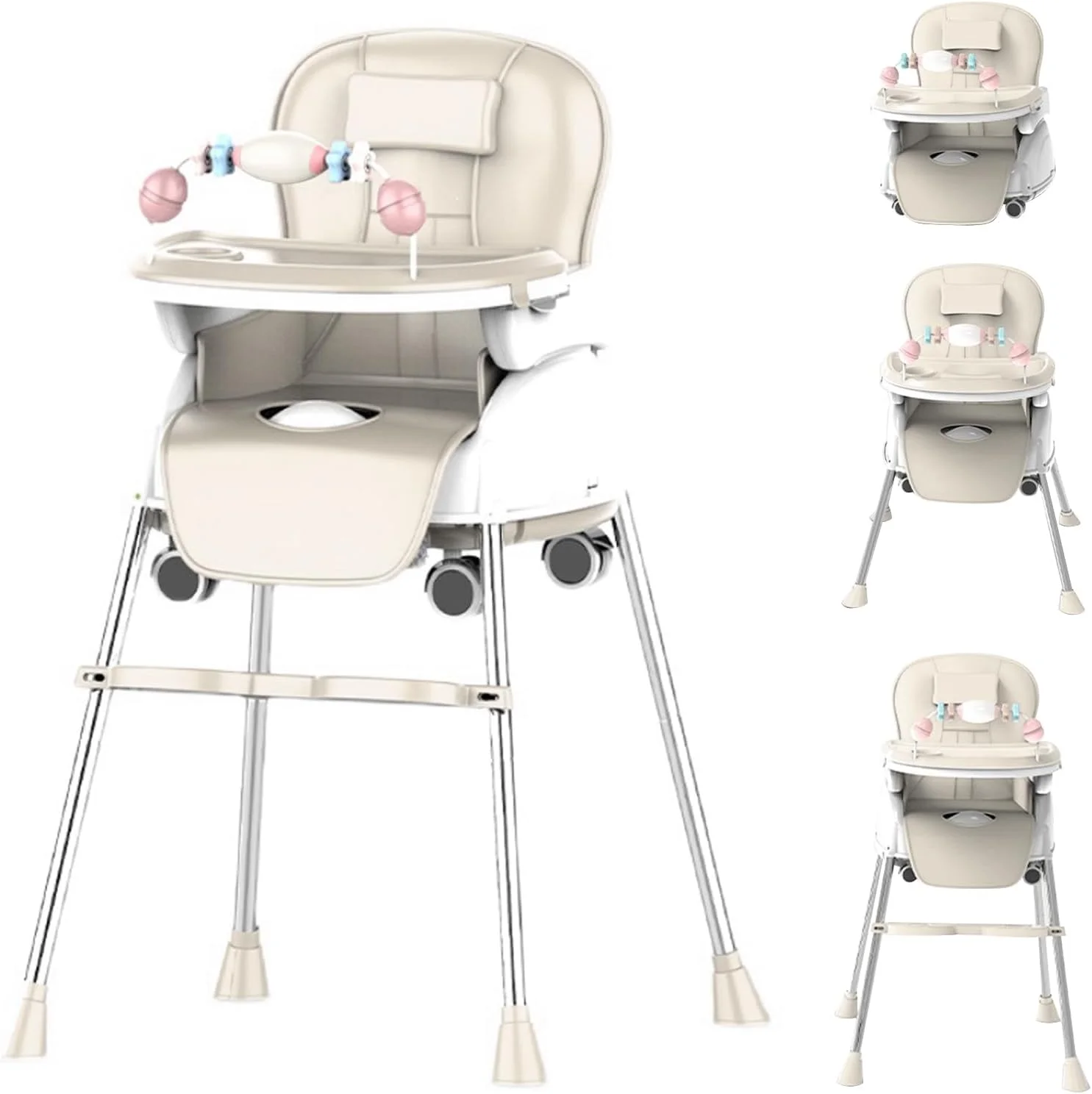 صندلی غذای کودک 5 در 1، صندلی های تاشو قابل حمل، صندلی کودک چند منظوره با سینی جداشدنی، ارتفاع و زیرپایی قابل تنظیم، صندلی غذاخوری کودک با چرخ، صندلی کودک برای 6 ماه تا 7 سال