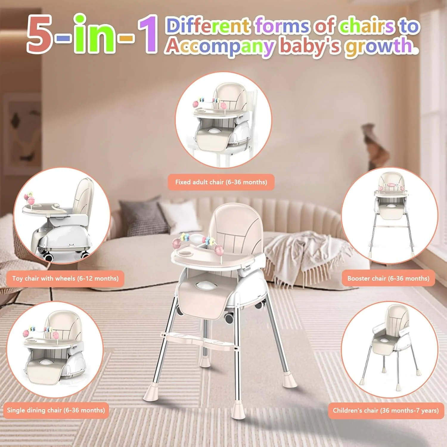 صندلی غذای کودک 5 در 1، صندلی های تاشو قابل حمل، صندلی کودک چند منظوره با سینی جداشدنی، ارتفاع و زیرپایی قابل تنظیم، صندلی غذاخوری کودک با چرخ، صندلی کودک برای 6 ماه تا 7 سال صندلی غذای کودک 5 در 1، صندلی های تاشو قابل حمل، صندلی کودک چند منظوره با سینی جداشدنی، ارتفاع و زیرپایی قابل تنظیم، صندلی غذاخوری کودک با چرخ، صندلی کودک برای 6 ماه تا 7 سال