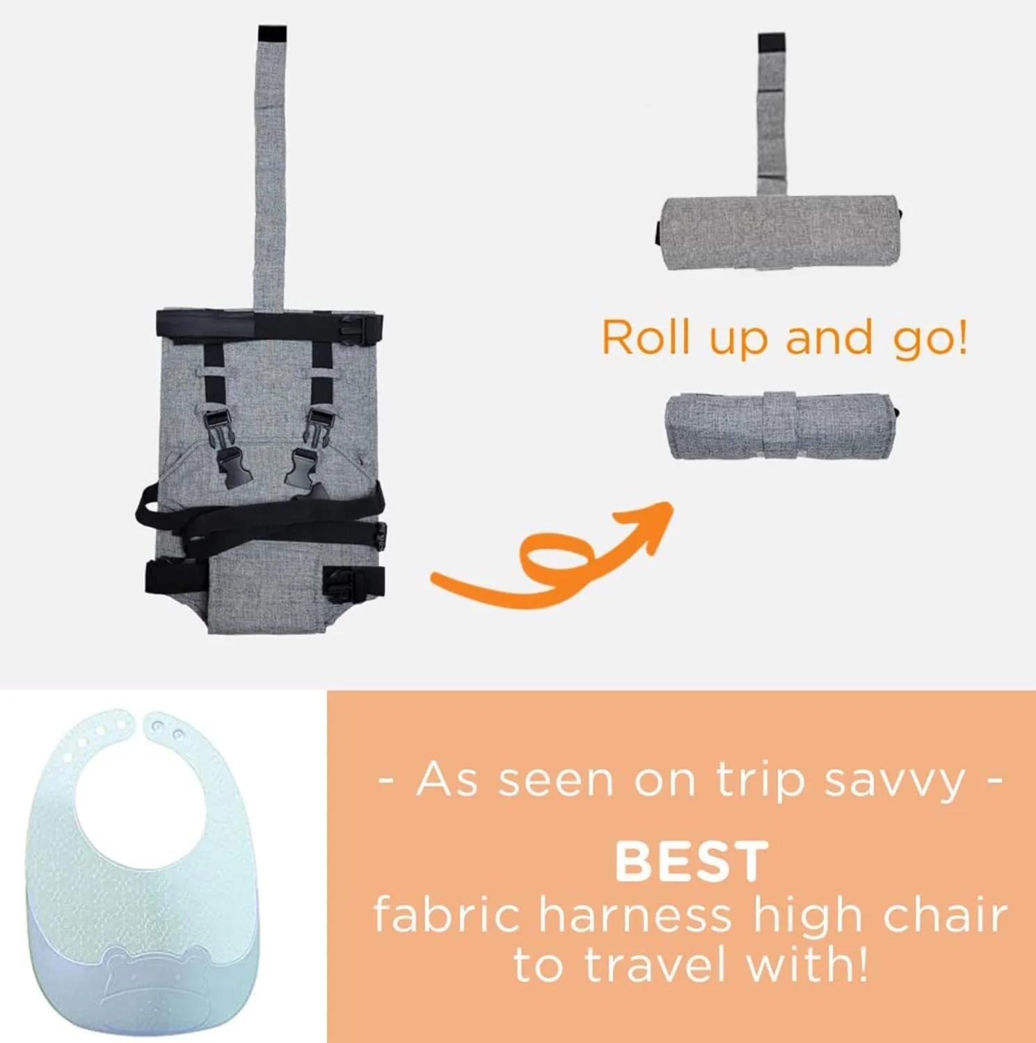 صندلی غذای کودک قابل حمل، صندلی تقویت کننده کودک با کمربند پارچه ای و بندهای قابل تنظیم برای قرارگیری روی هر صندلی - قابل شستشو در ماشین لباسشویی، لوازم جانبی صندلی غذاخوری و مسافرتی کودک، صندلی کمربندی مسافرتی (خاکستری)