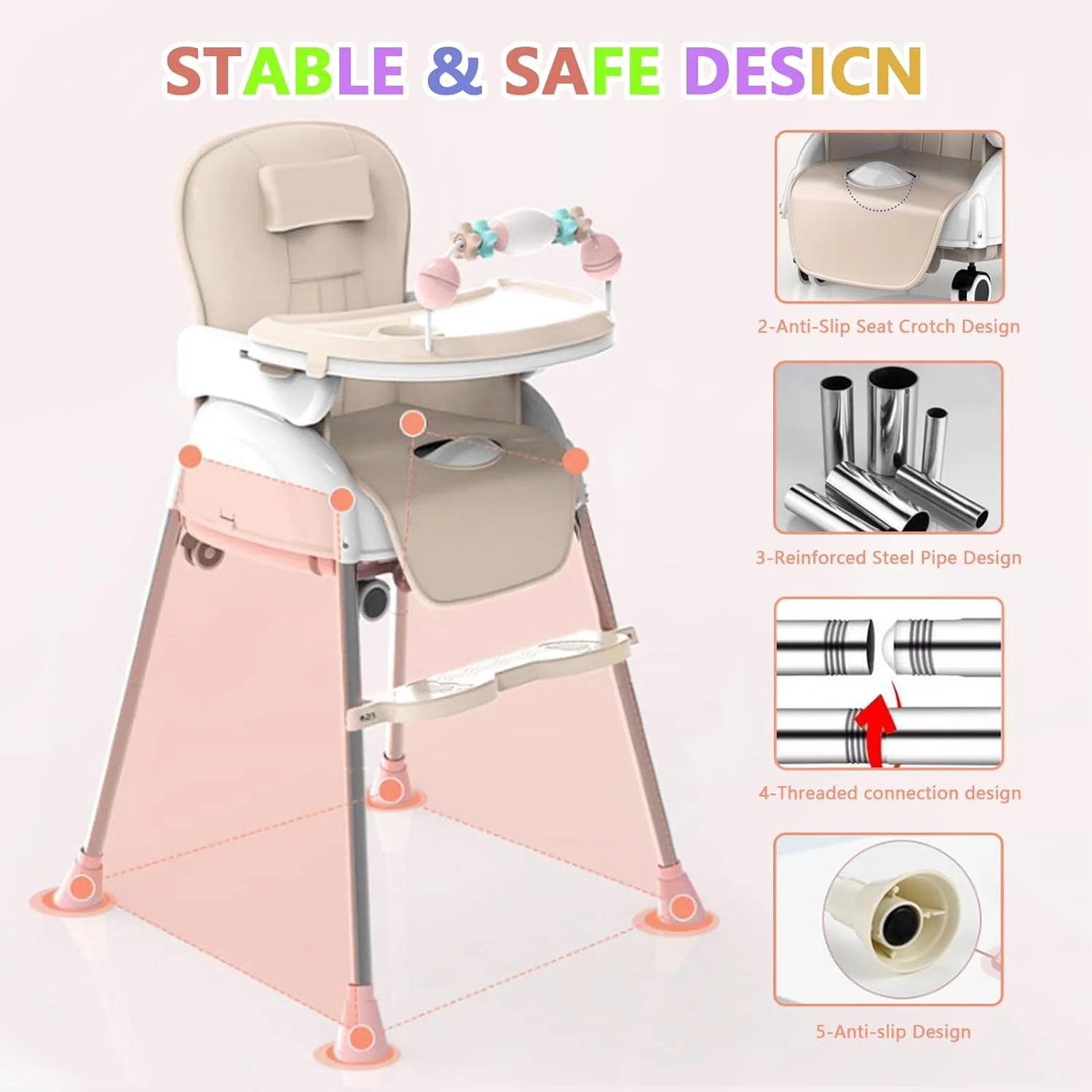 صندلی غذای کودک 5 در 1، صندلی های تاشو قابل حمل، صندلی کودک چند منظوره با سینی جداشدنی، ارتفاع و زیرپایی قابل تنظیم، صندلی غذاخوری کودک با چرخ، صندلی کودک برای 6 ماه تا 7 سال صندلی غذای کودک 5 در 1، صندلی های تاشو قابل حمل، صندلی کودک چند منظوره با سینی جداشدنی، ارتفاع و زیرپایی قابل تنظیم، صندلی غذاخوری کودک با چرخ، صندلی کودک برای 6 ماه تا 7 سال