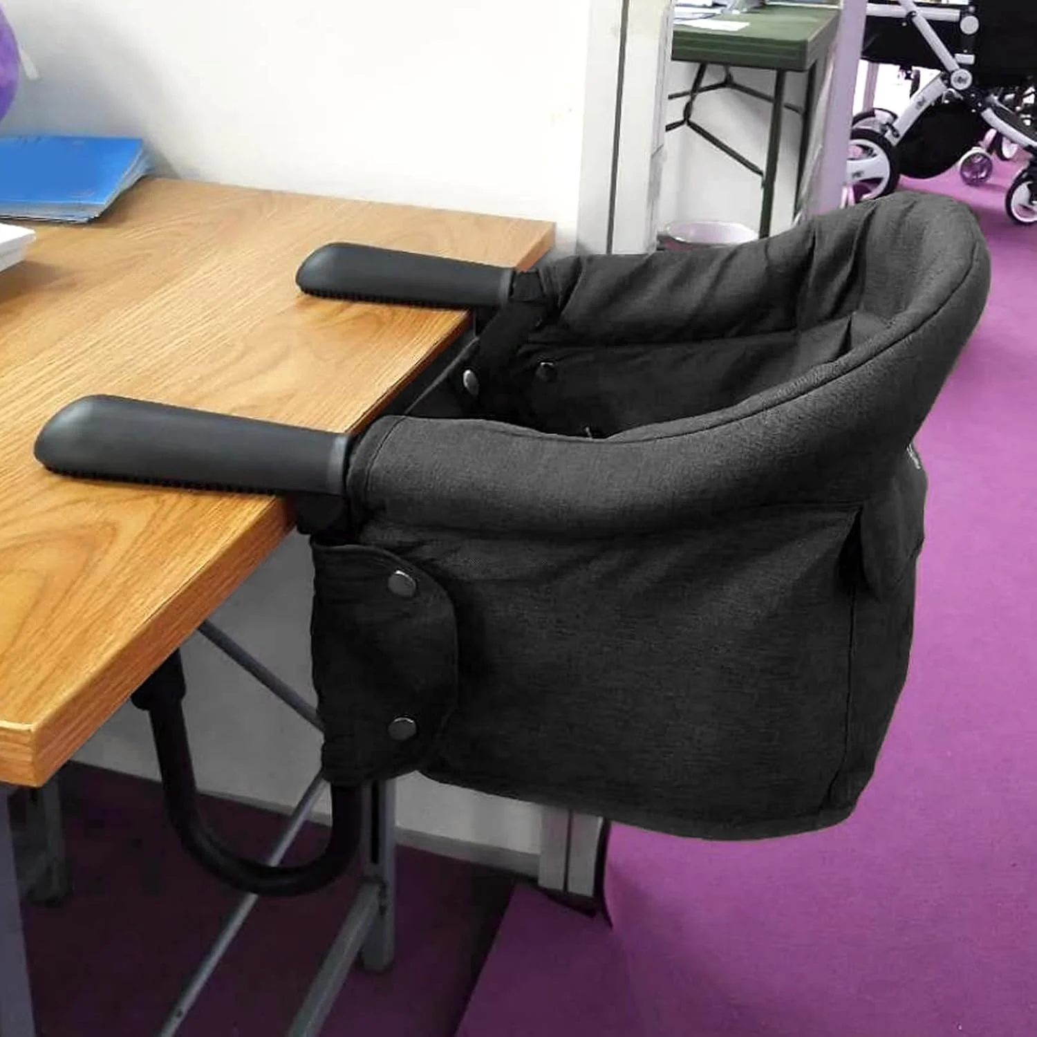 صندلی غذاخوری تاشو قابل حمل کودک، مناسب برای میزهایی با ضخامت 2 تا 8.3 سانتی متر، صندلی غذای سریع برای نوزاد و کودک نوپا، صندلی تغذیه کودک برای میز غذاخوری (مشکی)