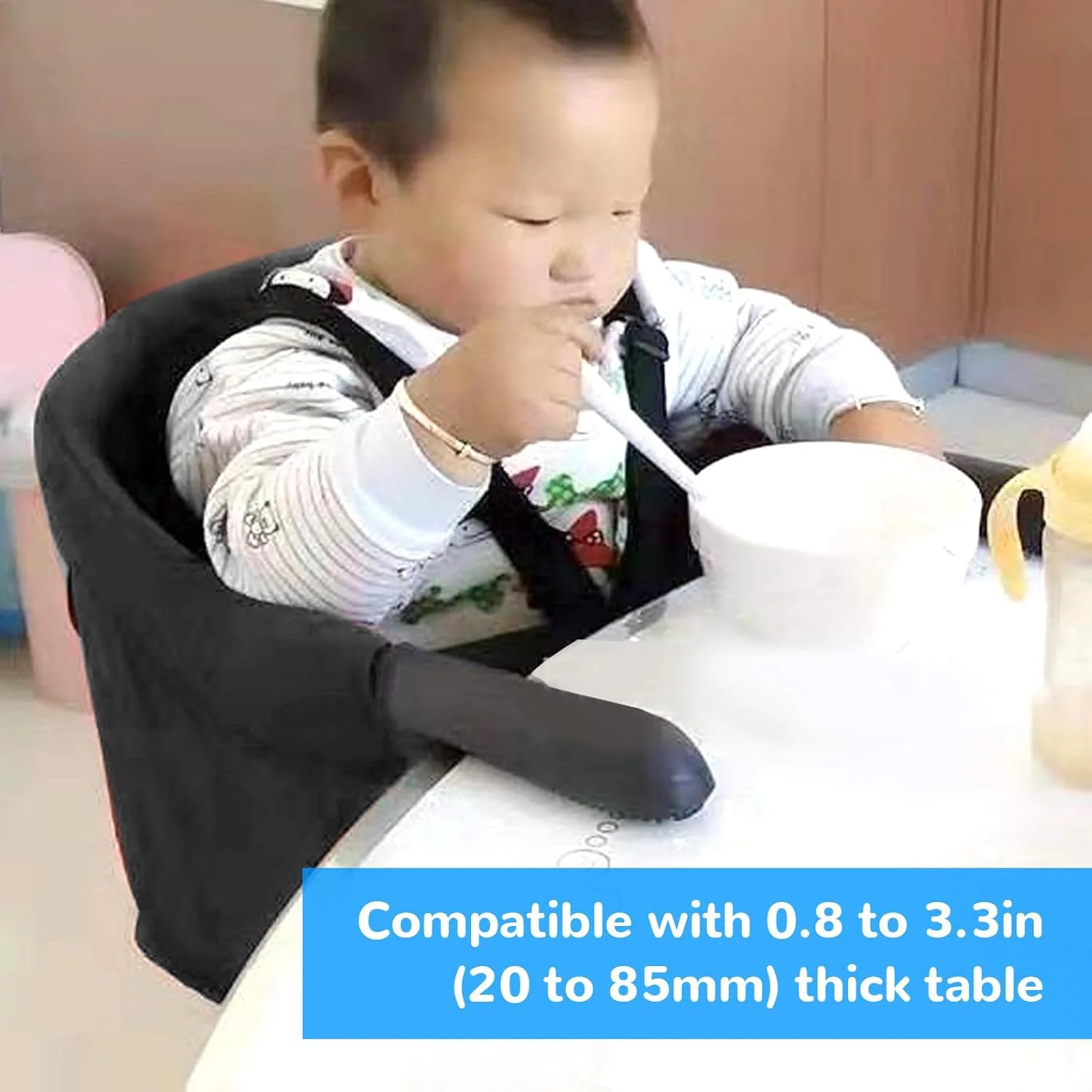 صندلی غذاخوری تاشو قابل حمل کودک، مناسب برای میزهایی با ضخامت 2 تا 8.3 سانتی متر، صندلی غذای سریع برای نوزاد و کودک نوپا، صندلی تغذیه کودک برای میز غذاخوری (مشکی)