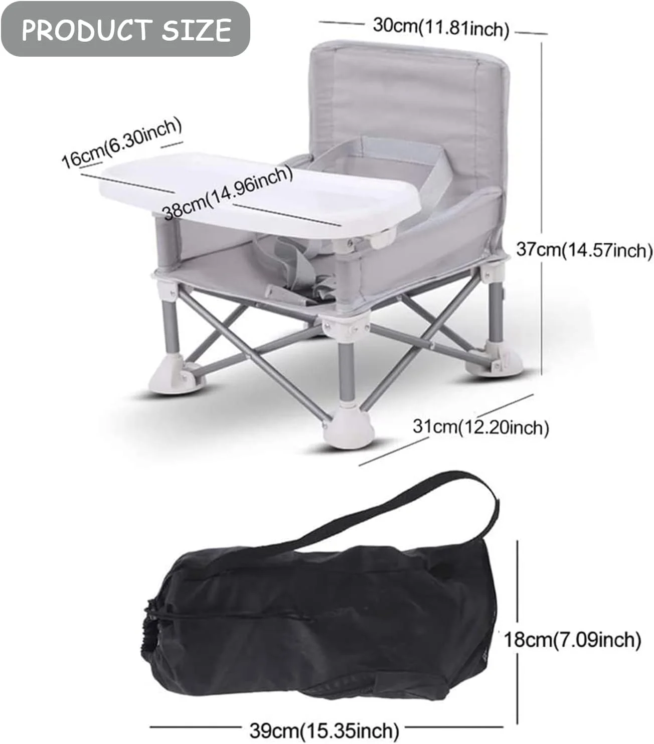 صندلی بوستر قابل حمل برای استفاده در داخل/خارج از منزل - صندلی غذای مسافرتی با سینی برای کودک - طراحی قابل حمل با بند به صندلی های آشپزخانه
