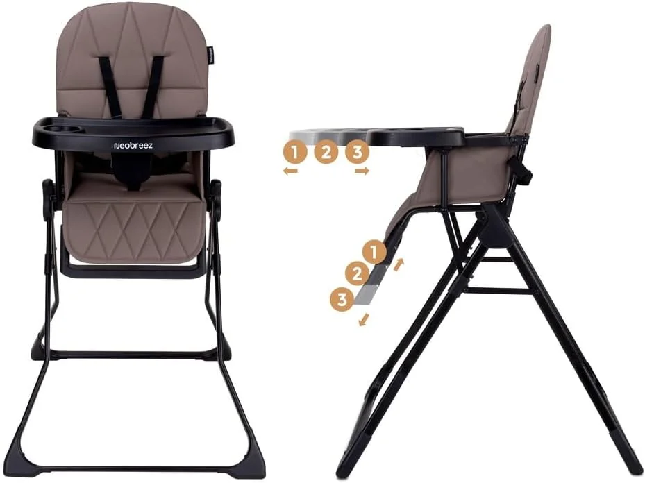 صندلی غذای کودک نئوبریز CRIS Premium، صندلی غذای تاشو سبک و جمع و جور، سینی پا قابل جدا شدن و تنظیم، کمربند ایمنی 5 نقطه ای | صندلی غذای کودک قابل حمل برای مسافرت (5 کیلوگرم)